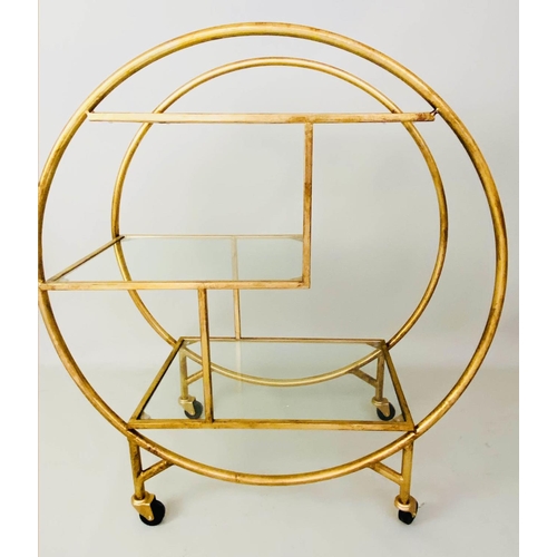 532 - COCKTAIL TROLLEY, 93cm H x 82cm W x 37cm D, Art Deco style, mirrored glass shelves, gilt metal frame... 