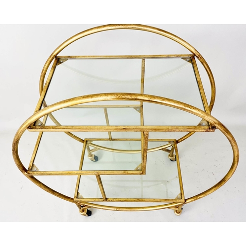 532 - COCKTAIL TROLLEY, 93cm H x 82cm W x 37cm D, Art Deco style, mirrored glass shelves, gilt metal frame... 