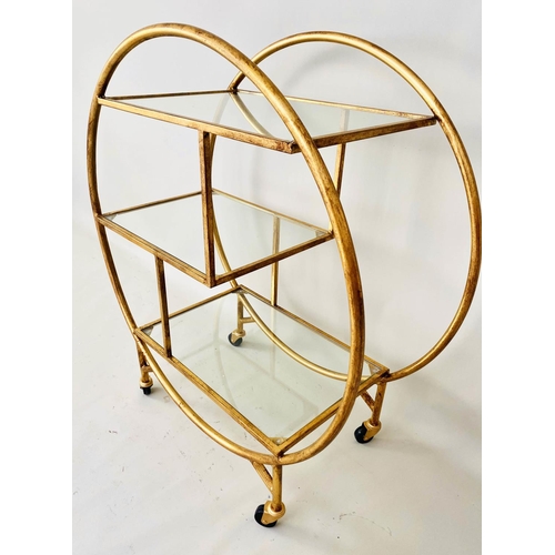 532 - COCKTAIL TROLLEY, 93cm H x 82cm W x 37cm D, Art Deco style, mirrored glass shelves, gilt metal frame... 