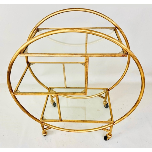 532 - COCKTAIL TROLLEY, 93cm H x 82cm W x 37cm D, Art Deco style, mirrored glass shelves, gilt metal frame... 