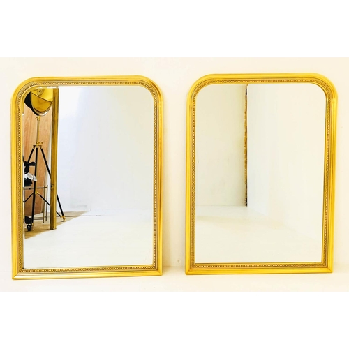 536 - LOUIS PHILIPPE STYLE WALL MIRRORS, a pair, 110cm high, 80cm wide, gilt frames with beaded edges. (2)