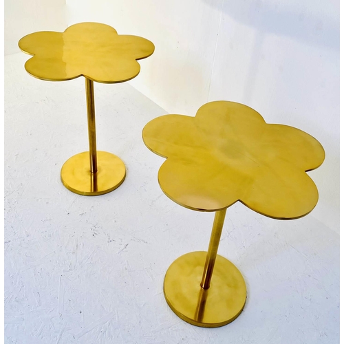 537 - CLOVER LEAF SIDE TABLES, a pair, 51cm high, 41cm diameter, gilt metal. (2)