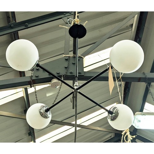 463 - CEILING PENDANT LIGHT, 61cm drop, 1950's Italian style, four branch, glass shades.