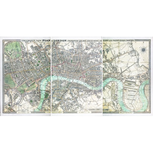 91 - CRUCHLEYS NEW PLAN OF LONDON, giclée, triptych of three framed panels, each panel 96cm x 71cm overal... 