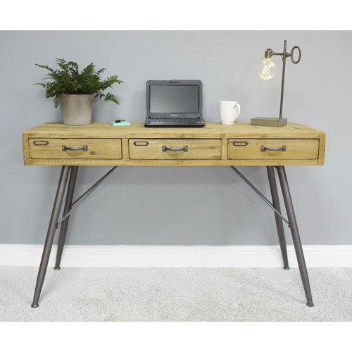 610 - DESK, 120cm x 40cm x 76cm, industrial inspired design, with three drawers.