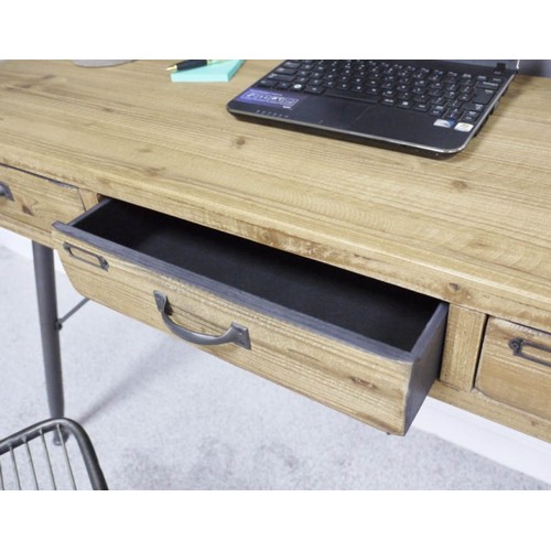 610 - DESK, 120cm x 40cm x 76cm, industrial inspired design, with three drawers.