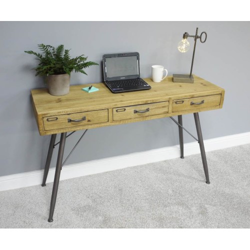 610 - DESK, 120cm x 40cm x 76cm, industrial inspired design, with three drawers.