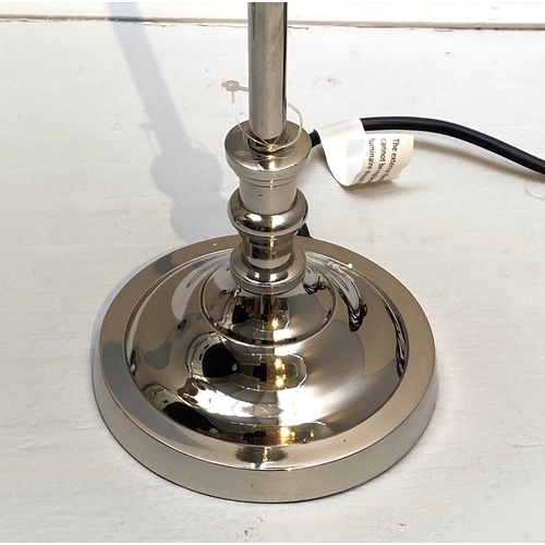 433 - LIBRARY TABLE LAMPS, a pair, 64cm H x 20cm diam., polished metal, with shades. (2)
