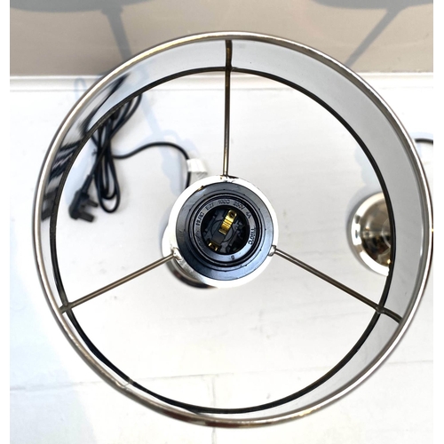 433 - LIBRARY TABLE LAMPS, a pair, 64cm H x 20cm diam., polished metal, with shades. (2)