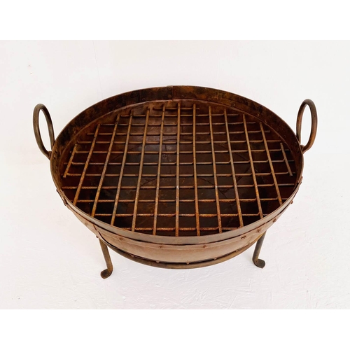 431 - INDIAN STYLE KADAI FIRE PIT, raised on stand, 47cm H x 64cm W x 60cm diam.