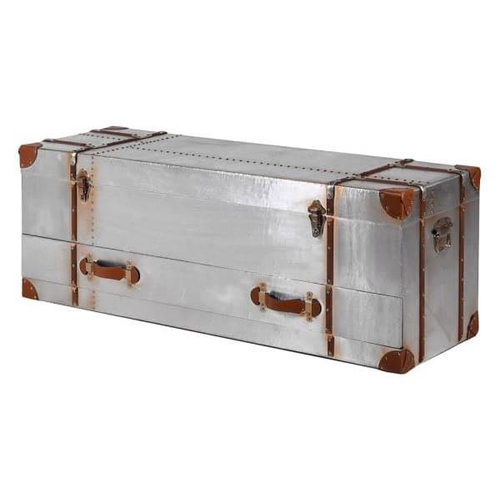 428 - AVIATOR STYLE TRUNK, 45cm H x 120cm W x 40cm D, fitted with a single drawer below and lift up top.