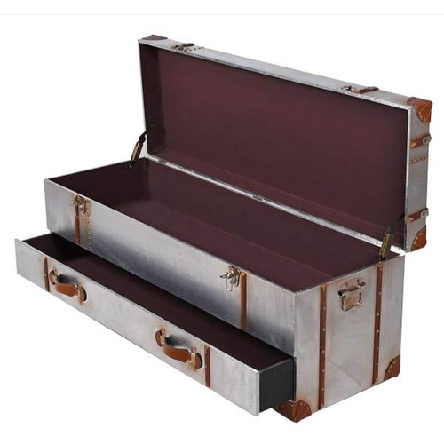 428 - AVIATOR STYLE TRUNK, 45cm H x 120cm W x 40cm D, fitted with a single drawer below and lift up top.