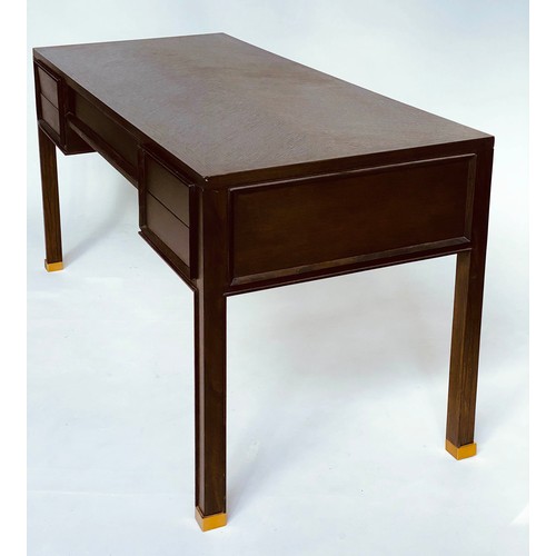 455 - EICHHOLTZ DESK, oak parquetry, spring loaded drawers, 162cm x 65cm x 79cm.