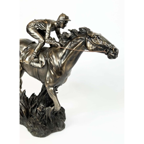 1 - HORSE AND JOCKEY SCULPTURE, modelled in full gallop, bronzed finish, 52cm x 66cm.