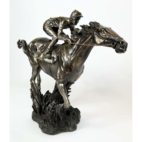 1 - HORSE AND JOCKEY SCULPTURE, modelled in full gallop, bronzed finish, 52cm x 66cm.