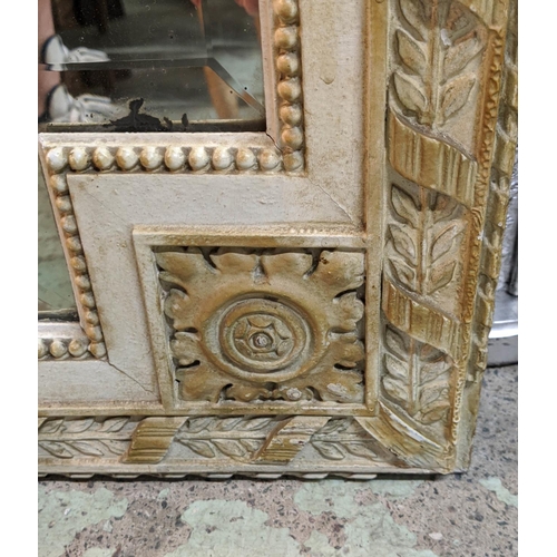 101 - WALL MIRROR, Regency style, swag decoration to frame, fitted with bevelled edge glass, 143cm H x 108... 
