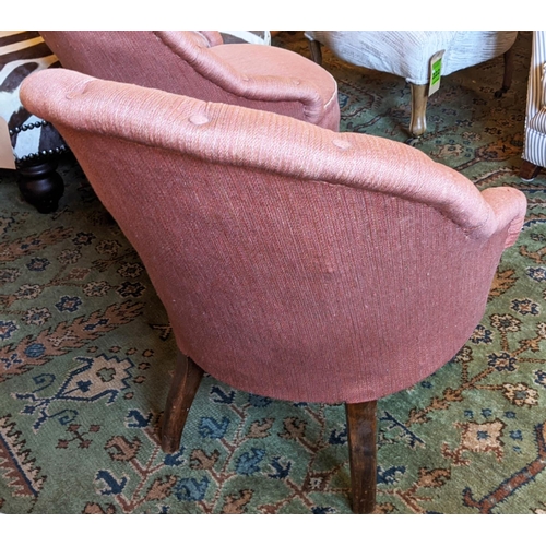 118 - ARMCHAIRS, a pair, 78cm H x 64cm W, Victorian mahogany, buttoned back with woven upholstery , on tur... 