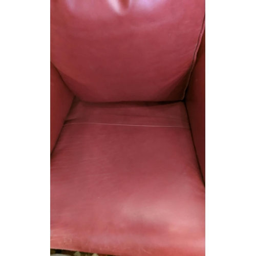 125 - ARMCHAIR, 90cm H x 82cm W, Victorian Howard style, with studded red leather upholstery.