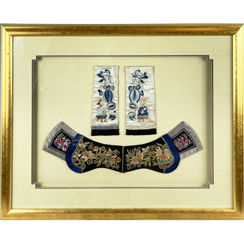 20 - CHINESE SILKWORK ROBE SLEEVES, framed, 76cm x 61cm H.