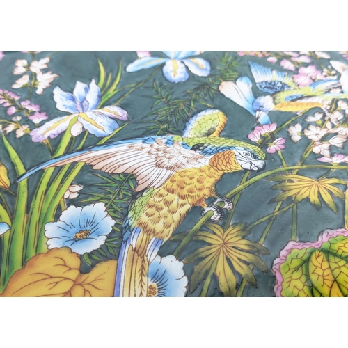 436 - TRAY TABLE, 78cm x 52cm x 58cm H, glazed ceramic tray top, gilt handles, on black and gilt painted b... 
