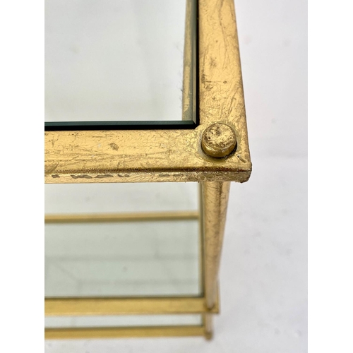 446 - MAISON BAGUES STYLE SIDE TABLES, a pair, two-tier, mirrored glass, gilt metal frames. (2)