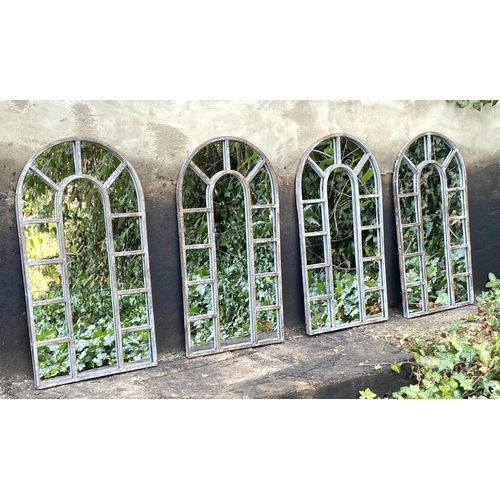 451 - ARCHITECTURAL GARDEN WALL MIRRORS, a set of four, 60cm H x 32cm W, Georgian style, with overlaid gla... 