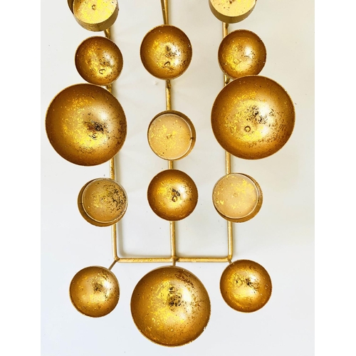 454 - TEA LIGHT CANDELABRA, a set of three, gilt metal, 13cm x 58cm x 19cm (3)