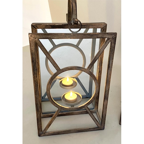 459 - WALL HANGING CANDLE LANTERNS, a set of six, Art Deco style, mirrored backs, 43cm x 22cm x 11cm (6)