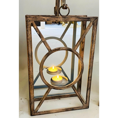 459 - WALL HANGING CANDLE LANTERNS, a set of six, Art Deco style, mirrored backs, 43cm x 22cm x 11cm (6)