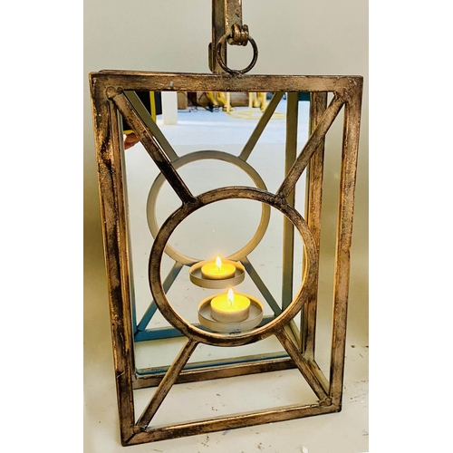 459 - WALL HANGING CANDLE LANTERNS, a set of six, Art Deco style, mirrored backs, 43cm x 22cm x 11cm (6)