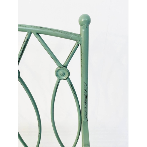 464 - GARDEN BENCH, 95cm H x 105cm W x54cm D, Regency style, painted pistachio green metal.