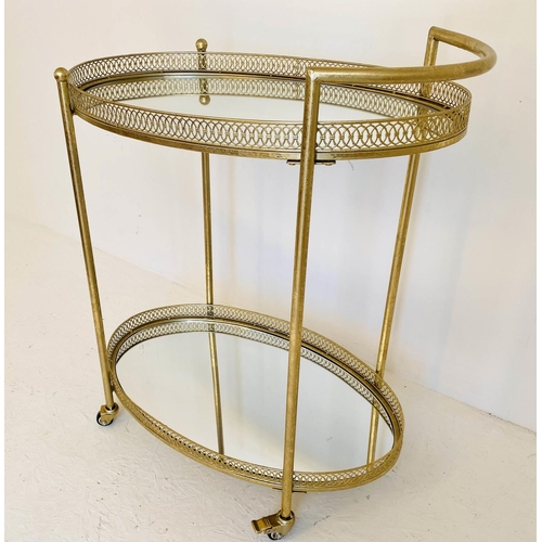 467 - MAISON JANSEN STYLE COCKTAIL TROLLEY, 87cm high, 78cm wide, 47cm deep, two-tier form with mirrored g... 