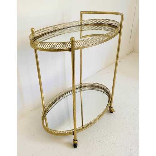 467 - MAISON JANSEN STYLE COCKTAIL TROLLEY, 87cm high, 78cm wide, 47cm deep, two-tier form with mirrored g... 