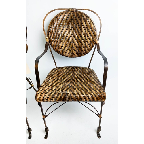 473 - ARMCHAIRS, 91cm H, rattan, gilt metal frame. (2)