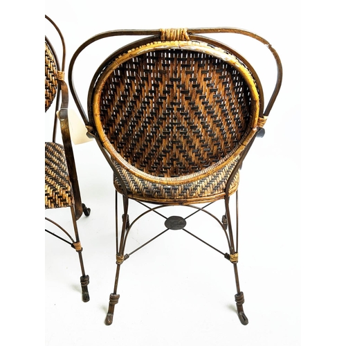 473 - ARMCHAIRS, 91cm H, rattan, gilt metal frame. (2)