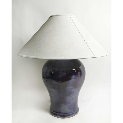 474 - TABLE LAMP, glazed ceramic with oversized shade, 88cm H.