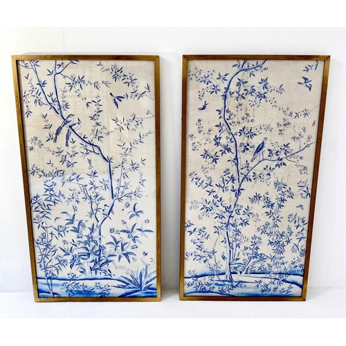 500 - CHINESE STYLE DIPTYCH, framed, 89cm high, 48cm wide. (2)