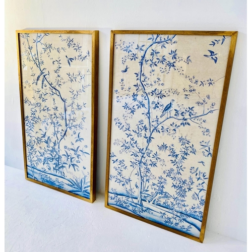 500 - CHINESE STYLE DIPTYCH, framed, 89cm high, 48cm wide. (2)