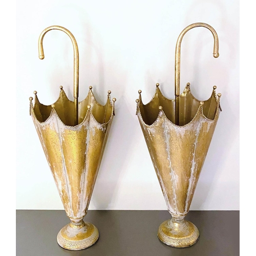 504 - UMBRELLA STANDS, a pair, 79cm high, 30cm diameter, gilt metal (2)