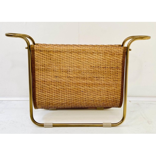 505 - READING RACK, 39cm high, 64cm wide, 20cm deep, rattan and gilt metal, 1950s Italian style.