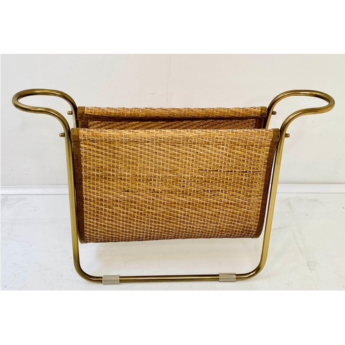 505 - READING RACK, 39cm high, 64cm wide, 20cm deep, rattan and gilt metal, 1950s Italian style.