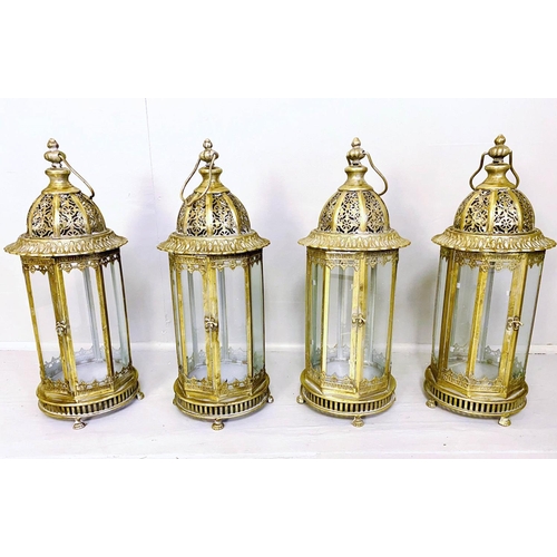 508 - LANTERNS, set of four, 61cm H x 21cm diameter, 18th Century style, gilt metal frames (4)