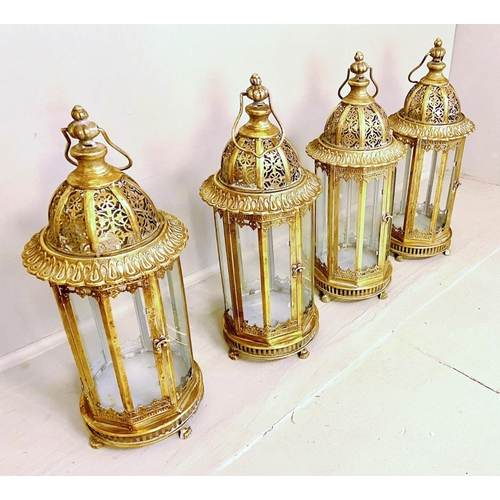 508 - LANTERNS, set of four, 61cm H x 21cm diameter, 18th Century style, gilt metal frames (4)