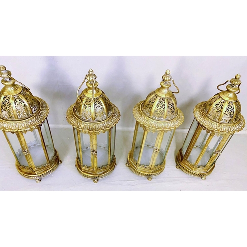 508 - LANTERNS, set of four, 61cm H x 21cm diameter, 18th Century style, gilt metal frames (4)