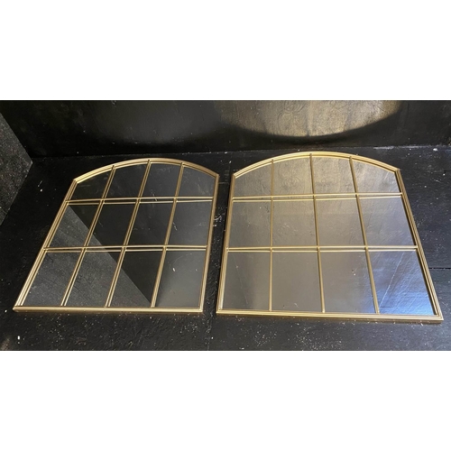 511 - ARCHITECTURAL WALL MIRRORS, a pair, 91cm x 80cm, gilt metal frames. (2)