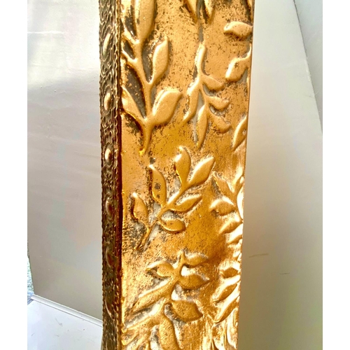 512 - DRESSING MIRROR, 155cm high, 56cm wide, gilt metal frame, free standing design.