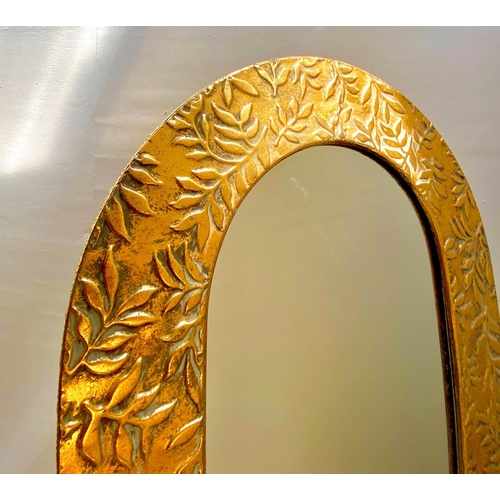 512 - DRESSING MIRROR, 155cm high, 56cm wide, gilt metal frame, free standing design.