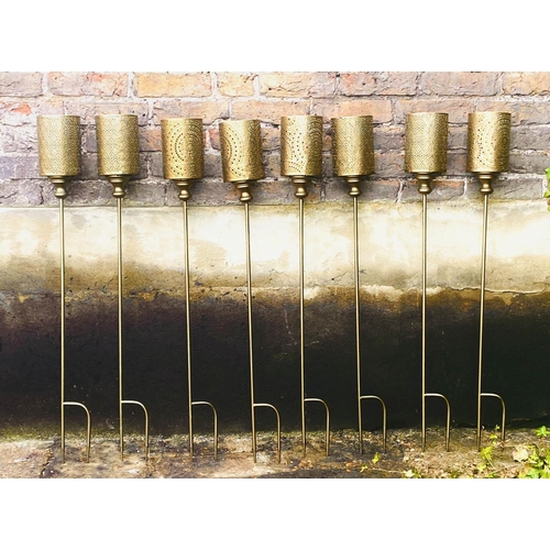 514 - GARDEN LANTERNS ON STAKES, set of eight, gilt metal (8)