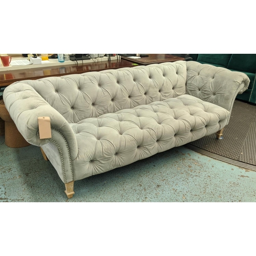 523 - CHESTERFIELD SOFA, 225cm x 96cm x 75cm H, grey buttoned fabric.