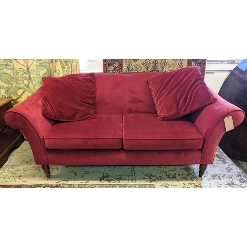 526 - SOFA, 95cm x 200cm, red fabric upholstered.